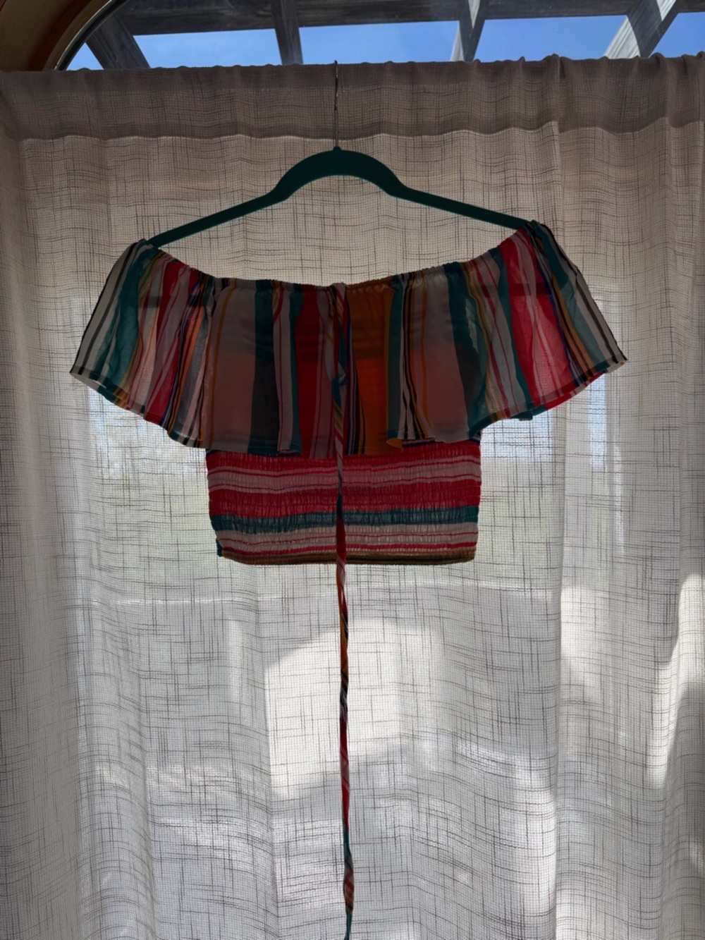 Off-Shoulder Multicolor Striped Crop Top